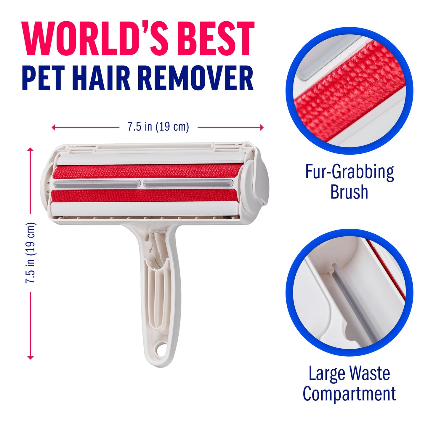 Chom Chom Roller Pet Hair Remover and Reusable Lint Roller - Cat and Dog Hair Remover for Furniture, Couch, Carpet, Clothing and Bedding